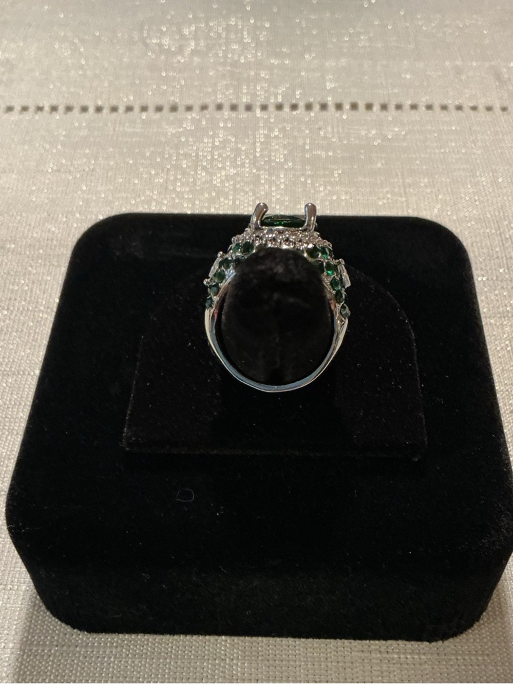 Emerald Green Lab Created Silver Tone Cocktail Ring - Picture 3 of 4